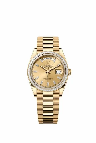 Rolex Day-Date 36 Yellow Gold - Baguette / Champagne - Baguette / President 128398TBR-0037 (m128398tbr-0037)